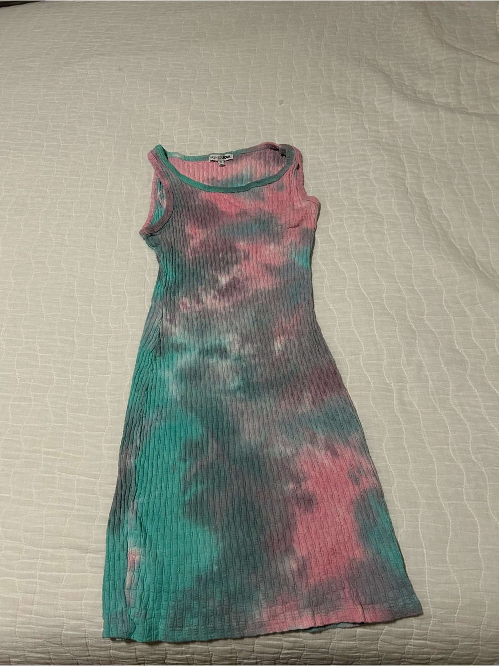 Fashion Nova Tie-Dye Ribbed Tank Mini Dress - Pink & Teal